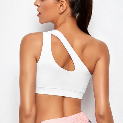 Women Sports Bra Push Up Fitness Bras One Shoulder Shockproof Yoga Bra
