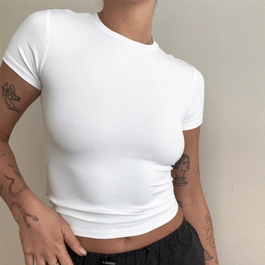 Woman Clothing Short Sleeve T-shirt – Slim Fit O-Neck Top för Kvinnor