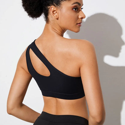 Women Sports Bra Push Up Fitness Bras One Shoulder Shockproof Yoga Bra