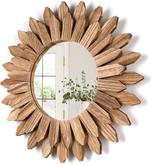 Rustik Väggspegel i Solstråle-Design – 24,5/50cm Boho Dekorativ Spegel i Trä för Hall, Sovrum & Vardagsrum