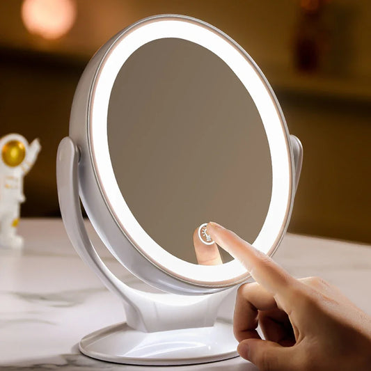 Sminkspegel med LED-belysning – Dubbel­sidad med 1X/7X Förstoring & USB-Uppladdning | 360° Roterbar