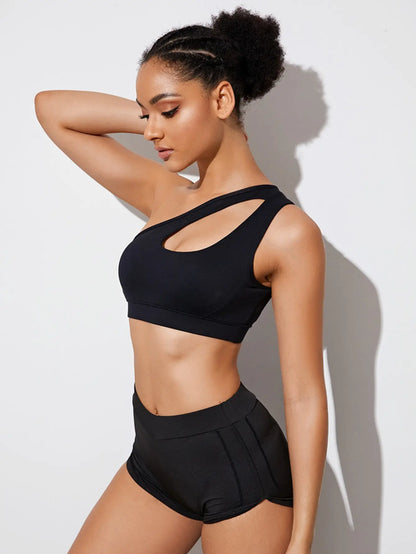Women Sports Bra Push Up Fitness Bras One Shoulder Shockproof Yoga Bra