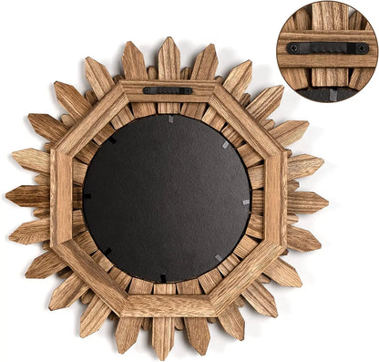 Rustik Väggspegel i Solstråle-Design – 24,5/50cm Boho Dekorativ Spegel i Trä för Hall, Sovrum & Vardagsrum
