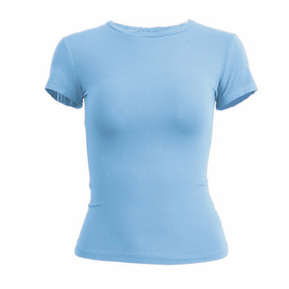 Woman Clothing Short Sleeve T-shirt – Slim Fit O-Neck Top för Kvinnor