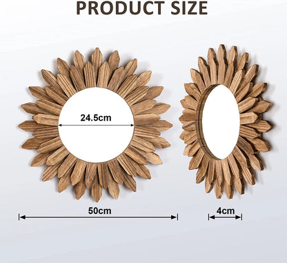 Rustik Väggspegel i Solstråle-Design – 24,5/50cm Boho Dekorativ Spegel i Trä för Hall, Sovrum & Vardagsrum