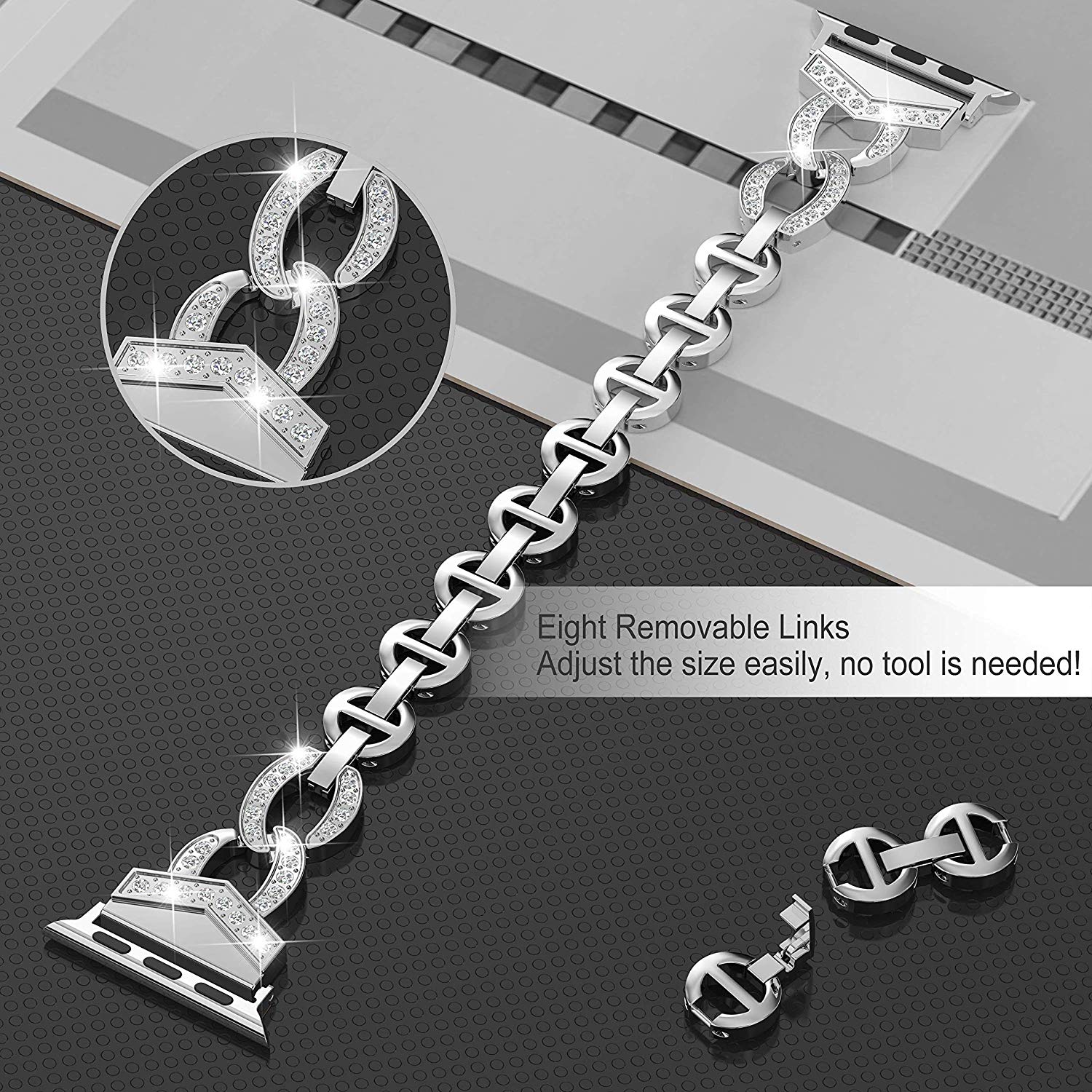 Diamond Stainless Steel strap For Apple Watch band 38mm 42mm 40/44mm Bracelet woman watchband for iWatch Series 6 SE 5 4 3 belt-4
