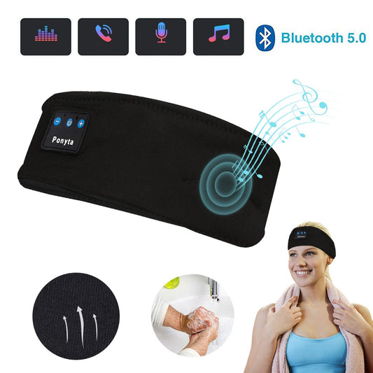Bluetooth 5.0 Trådlöst Pannband med Högtalare & Mikrofon – Sov & Träna Bekvämt